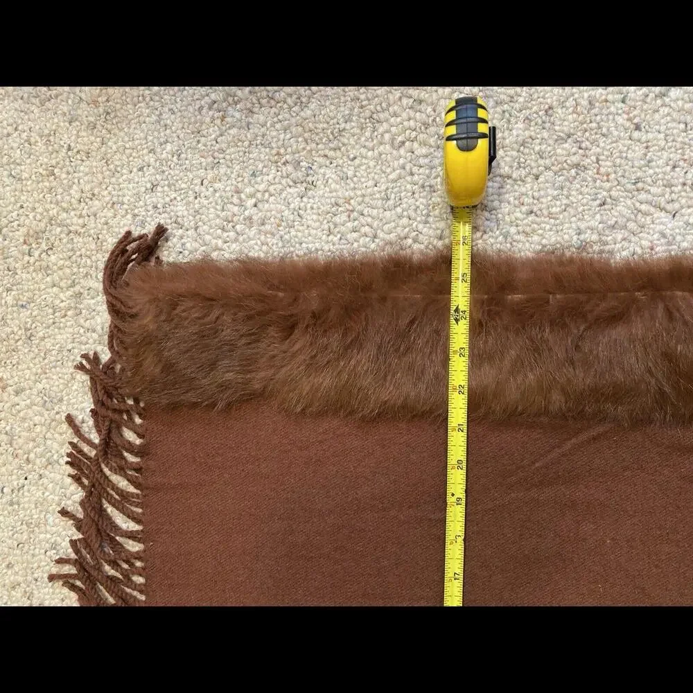 Blue Pacific Wool‎ Viscose Blend Brown Scarf w/Squirrel Fur Feels Like Cashmere